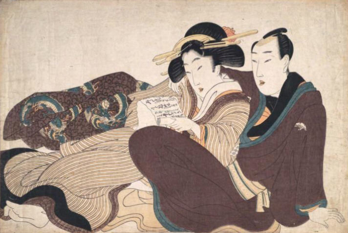 Reclining Couple Reading A Love Letter by Kikugawa Eizan, c.1810